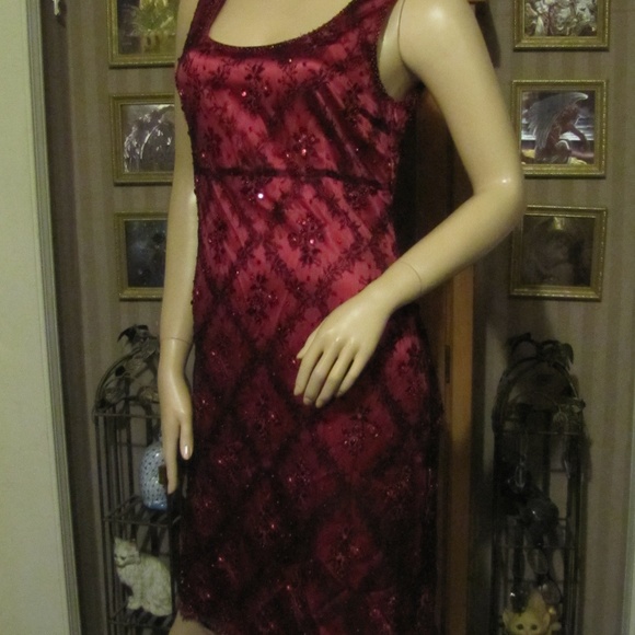 VotreNom Garnet Silk Beaded Lace Dress sz 1 (sz 4) - Picture 3 of 8